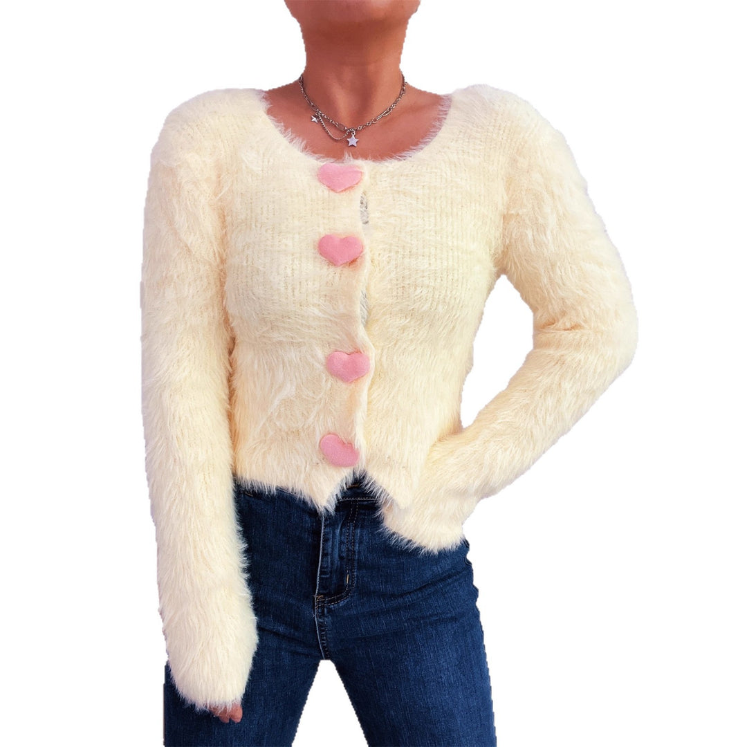Damen Kuscheliger Strickpullover mit Herzknöpfen R&B
