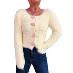 Damen Kuscheliger Strickpullover mit Herzknöpfen R&B