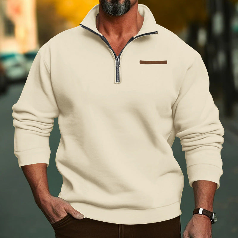 Herren Fleece-Hoodie mit modernem Reißverschluss und hohem Kragen R&B