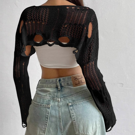 Damen Off-Shoulder Strickoberteil mit Cut-Out-Details und lässigem Schnitt R&B