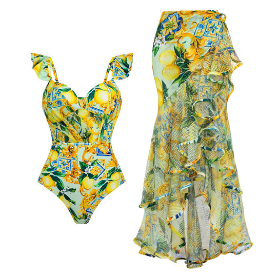 Damen Schwimmanzug mit floralem Design und V-Ausschnitt R&B