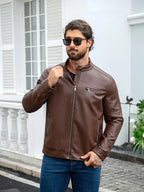 Herren moderne Kunstlederjacke mit Reißverschlüssen R&B