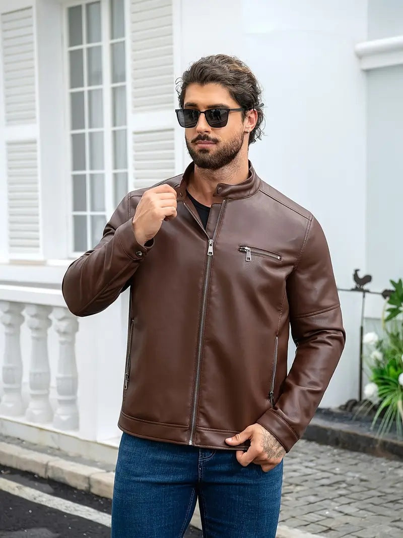 Herren moderne Kunstlederjacke mit Reißverschlüssen R&B