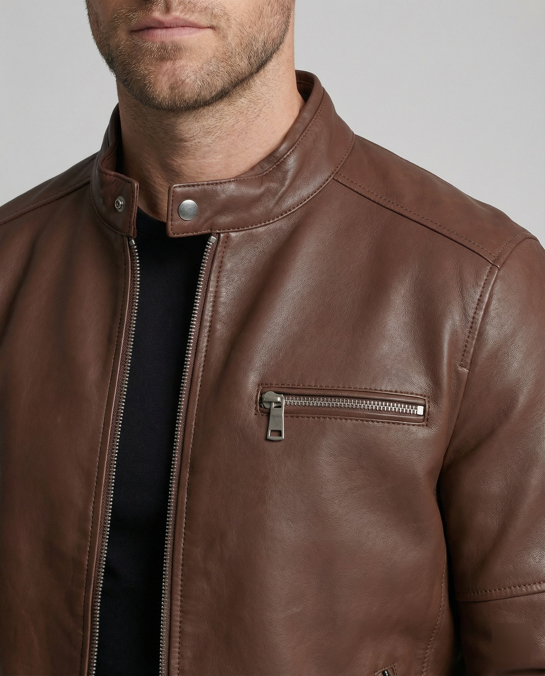 Herren moderne Kunstlederjacke mit Reißverschlüssen R&B