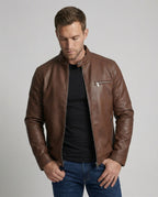 Herren moderne Kunstlederjacke mit Reißverschlüssen R&B