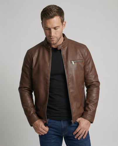 Herren moderne Kunstlederjacke mit Reißverschlüssen R&B