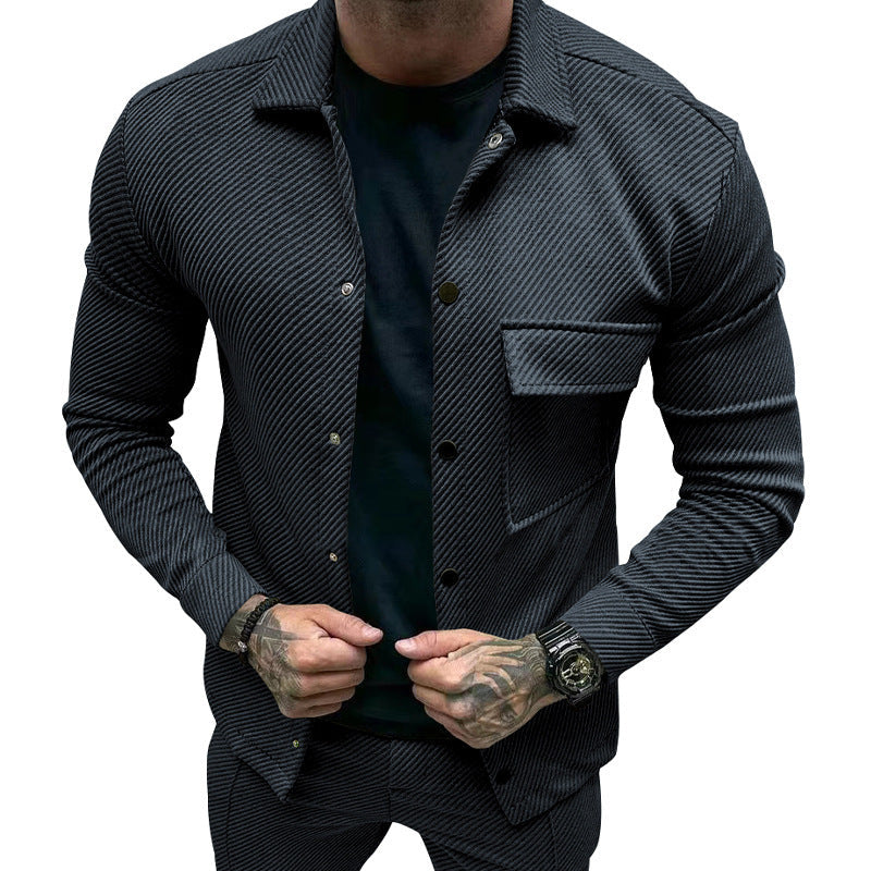 Herren nan urbanes Shirtjacken-Set in strukturierter Cordoptik mit Brustklappe und schmaler Passform R&B