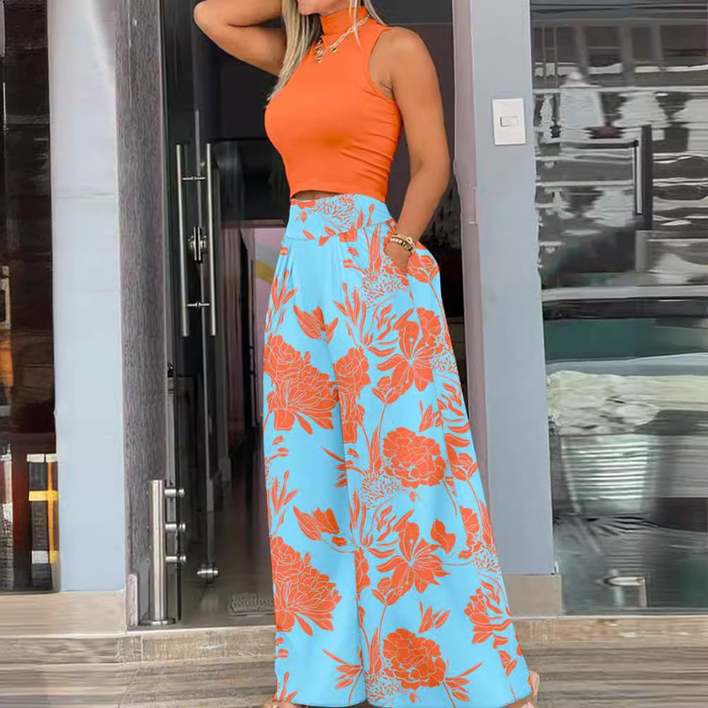Damen angesagtes Outfit mit ärmellosem Oberteil und weitem Rock R&B