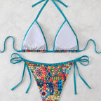 Damen Triangel-Bikini mit bunten Zierstichen und verstellbaren BindR&Bändern R&B