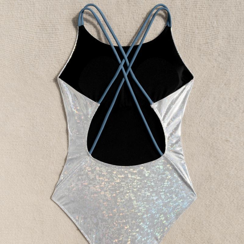 Damen Badeanzug mit schimmerndem Design und verstellbaren Trägern R&B