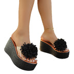 Damen Plateau-Sandalen mit floralem Applikationsdesign