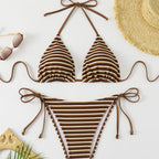 Damen Triangel-Bikini mit verstellbaren BindR&Bändern und verspieltem Streifenmuster R&B