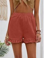 Damen Shorts mit voluminösem Rüschensaum und elastischem Bund R&B