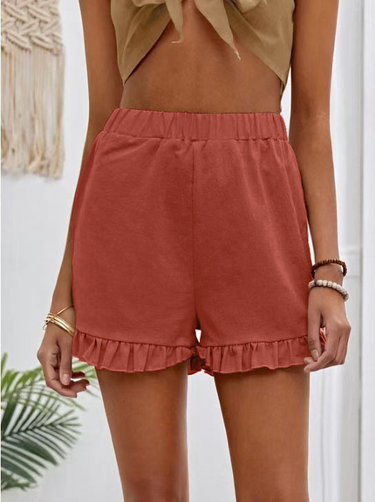 Damen Shorts mit voluminösem Rüschensaum und elastischem Bund R&B