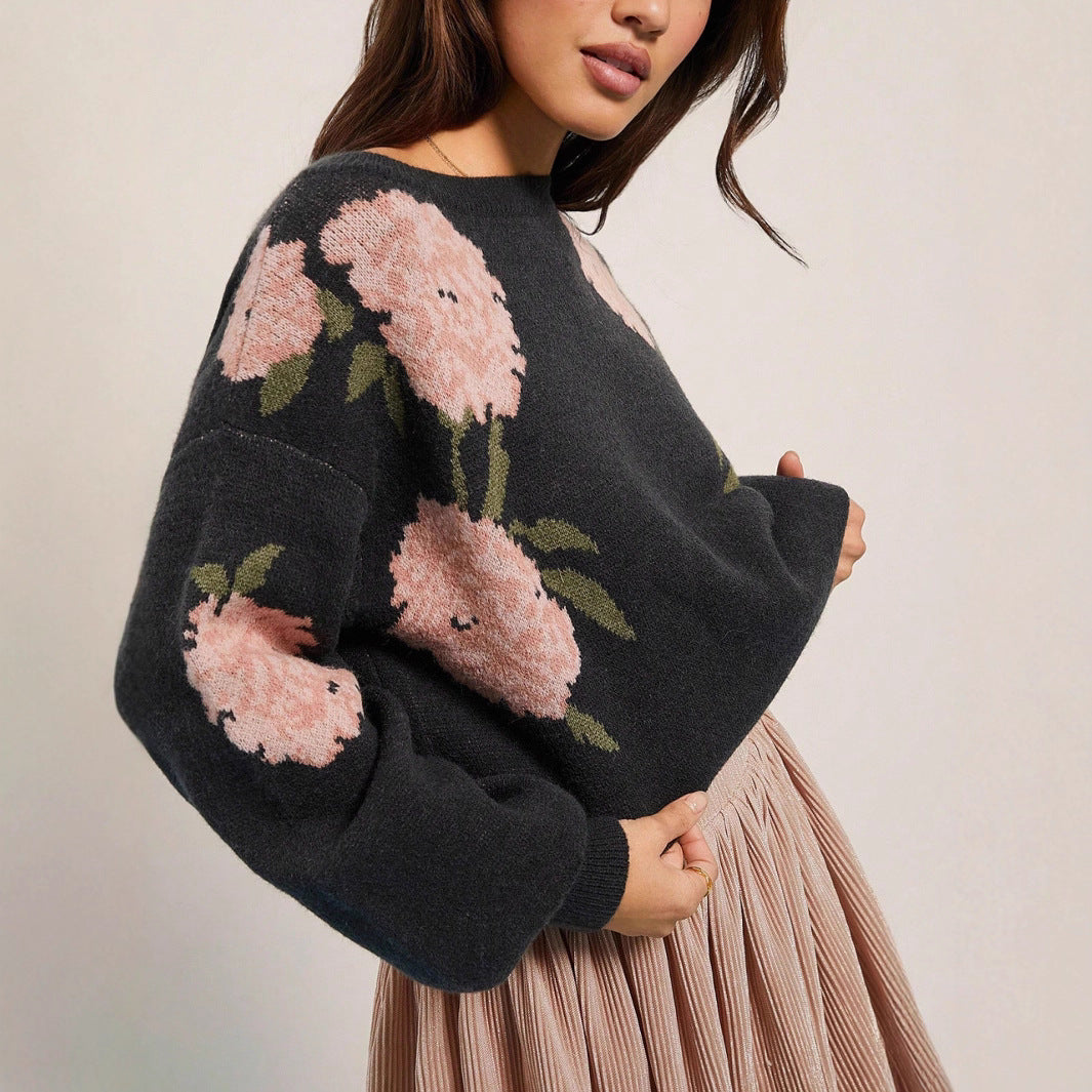 Damen Pullover mit floralem Muster und lässigem Schnitt R&B
