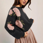 Damen Pullover mit floralem Muster und lässigem Schnitt R&B
