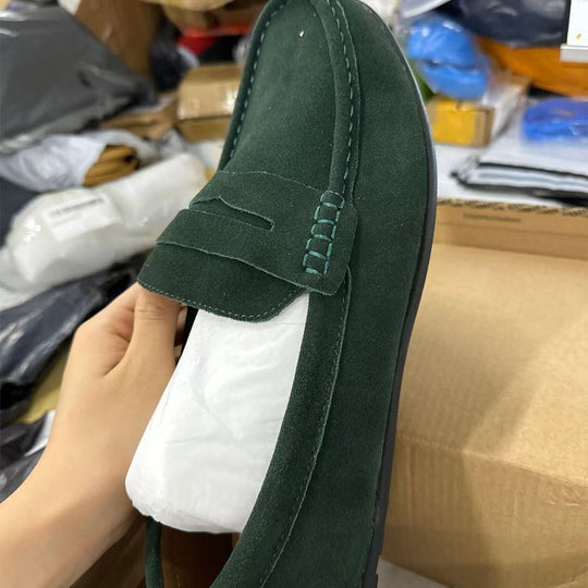 Herren nan eleganter Wildleder-Loafer mit handgenähter Moccasinnaht und rutschfester Gummiprofilsohle R&B