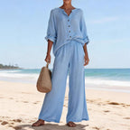 Damen Luftige Leinenbluse und weite Hose R&B