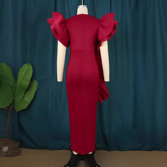 Damen figurumspielendes Abendkleid mit voluminösen Rüschenärmeln R&B