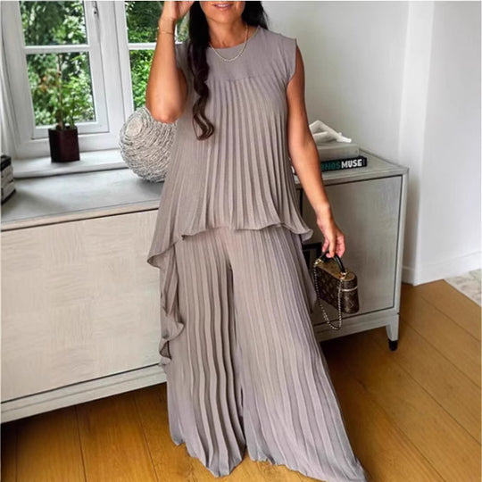 Damen Plissee Maxikleid mit elegantem Schnitt und fließender Silhouette R&B