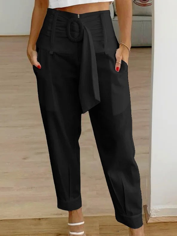 Damen Lockere Chino-Hose mit modischem Gürtel und Taschen R&B
