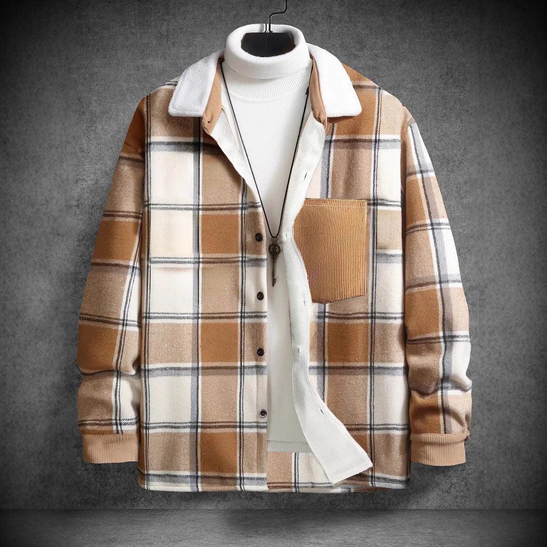 Herren Baumwoll-Flanelljacke mit kariertem Muster und Taschen