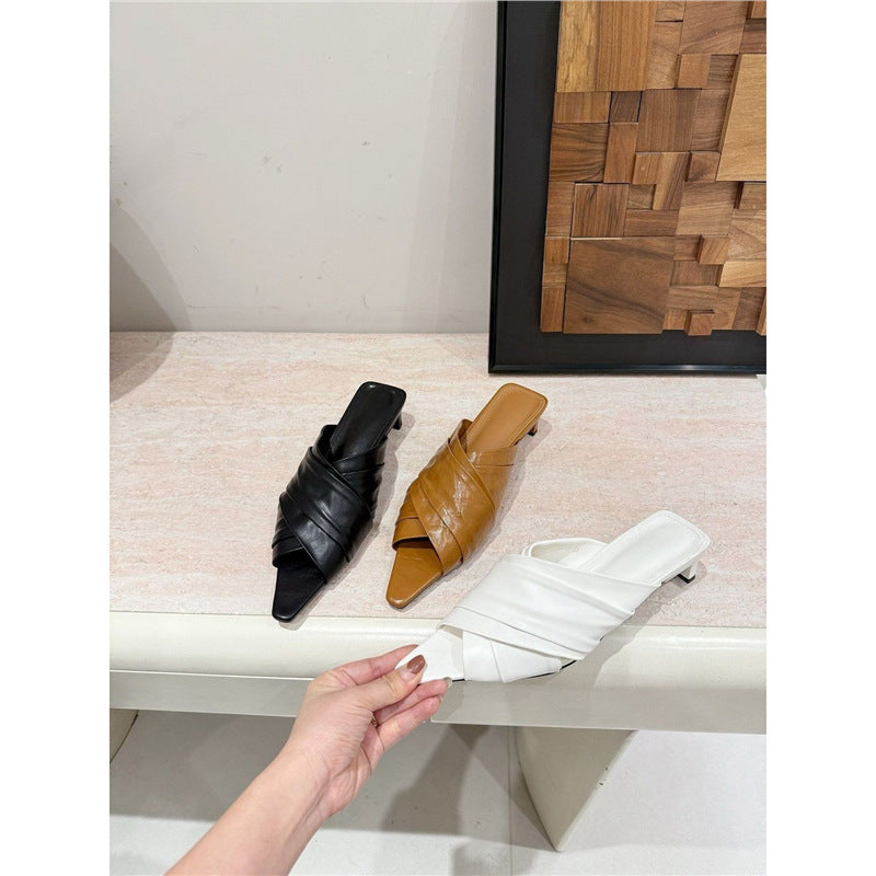 Damen elegante Mules mit geschwungenem Riemendetail R&B