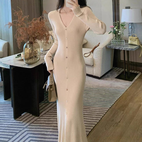 Damen Elegantes Maxikleid mit Knopfdetails und V-Ausschnitt R&B