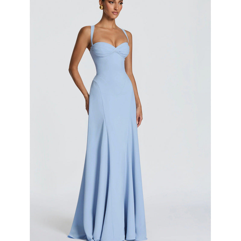 Damen Elegantes Maxikleid mit fein gerafftem Oberteil und Spaghettiträgern R&B