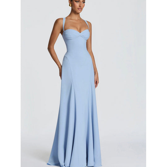 Damen Elegantes Maxikleid mit fein gerafftem Oberteil und Spaghettiträgern R&B