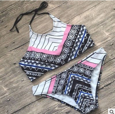 Damen Hochgeschlossener Bikini mit grafischem Muster R&B