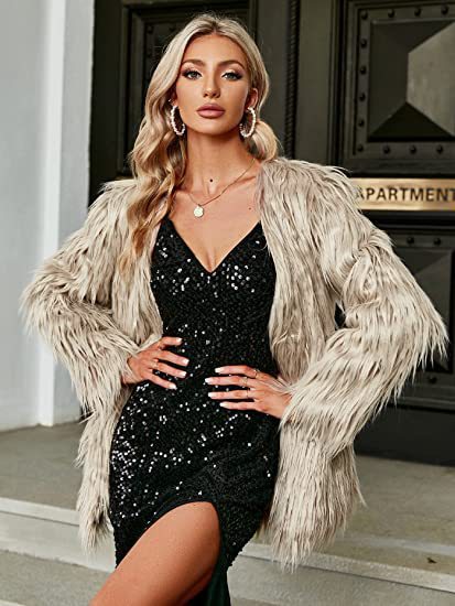 Damen Extravagante Kunstfelljacke mit flauschiger Textur R&B