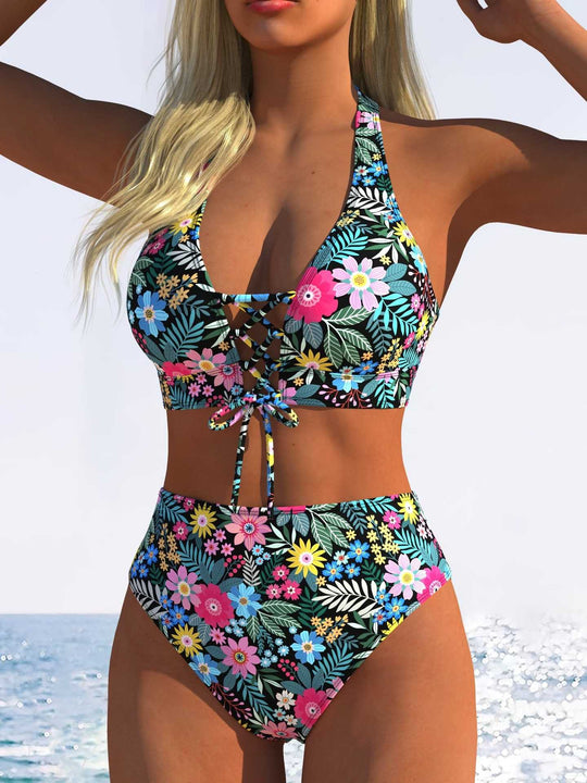 Damen Bikini-Set mit hoch tailliertem Schnitt und verspieltem Schnürdetail R&B
