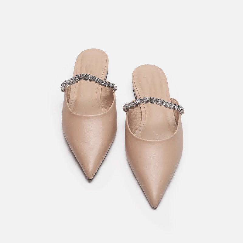 Damen elegante Pantoletten mit glitzerndem Riemen und spitz zulaufender Form R&B
