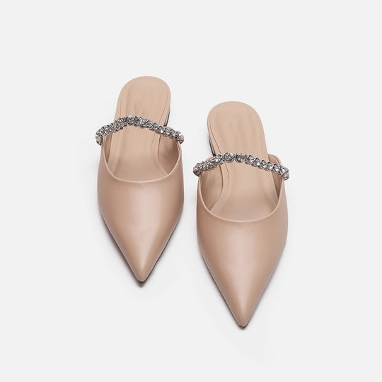 Damen elegante Pantoletten mit glitzerndem Riemen und spitz zulaufender Form R&B