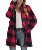 Damen Fleecejacke mit Karomuster und praktischen Taschen