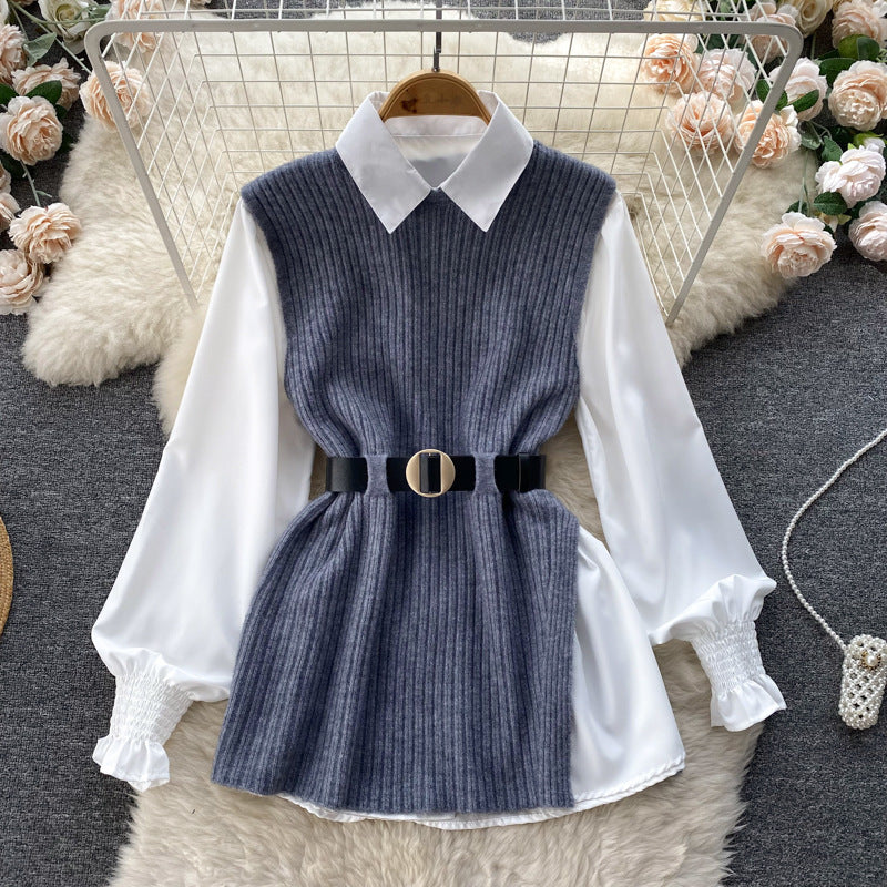 Damen modische Strickweste mit eleganter Hemdunterlage R&B