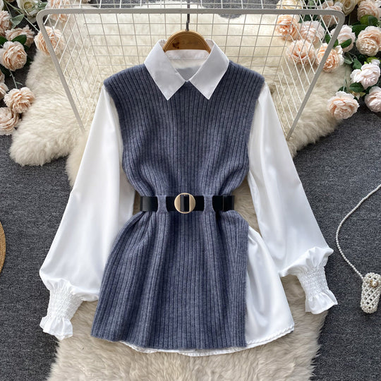 Damen modische Strickweste mit eleganter Hemdunterlage R&B