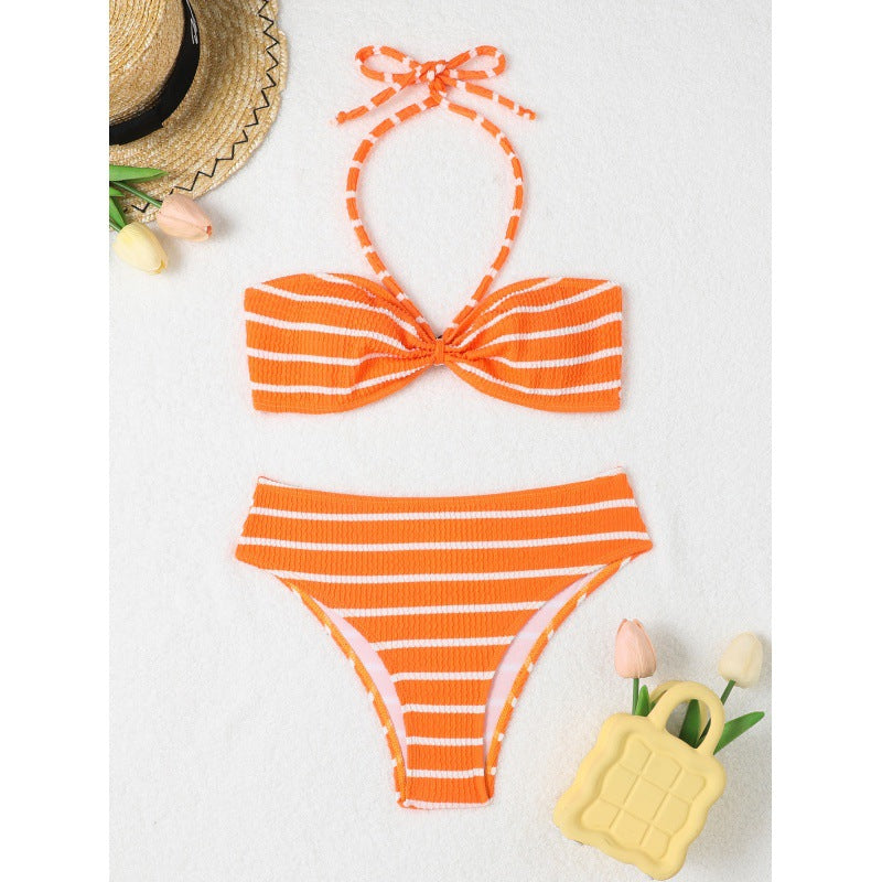 Damen Triangel-Bikini mit verspieltem Streifenmuster und verstellbarem Oberteil R&B