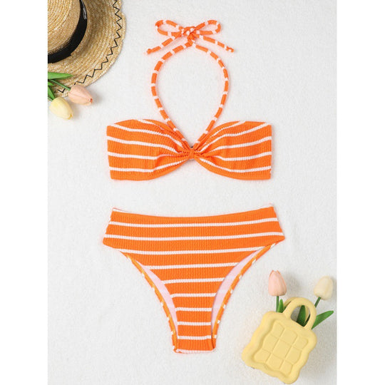 Damen Triangel-Bikini mit verspieltem Streifenmuster und verstellbarem Oberteil R&B