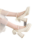 Damen elegante Blockabsatzpumps mit Perlenschmuck und transparentem Riemchen R&B