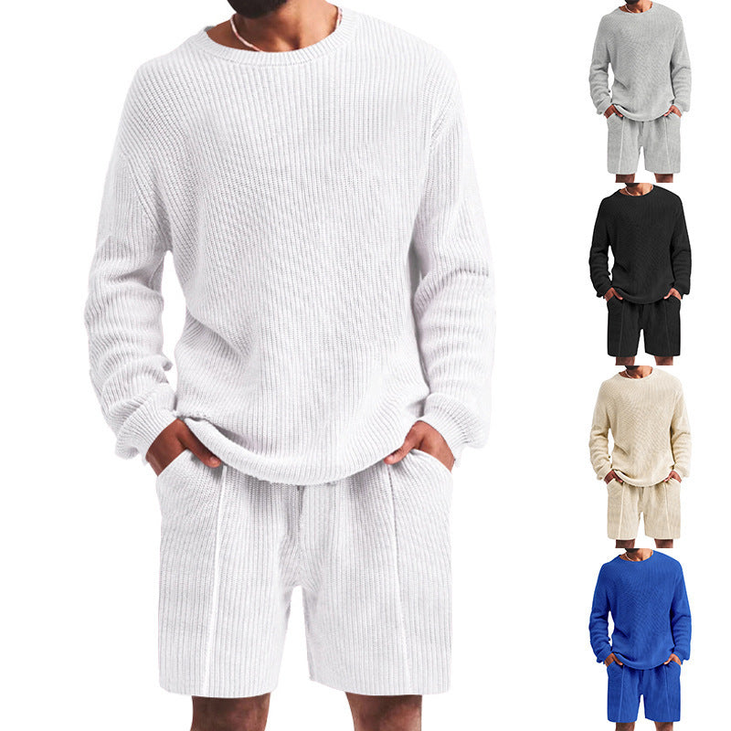 Herren lässiges Sweatshirt- und Shorts-Set mit strukturiertem Design R&B