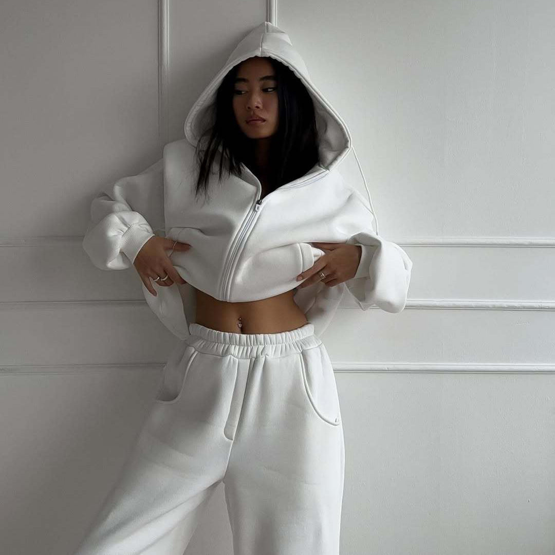 Damen lässiger Jumpsuit mit Kapuze und Reißverschluss R&B