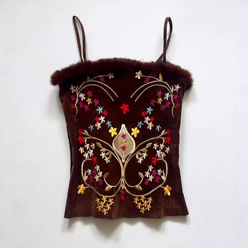 Damen Samt-Blusentop mit floralen Stickereien R&B