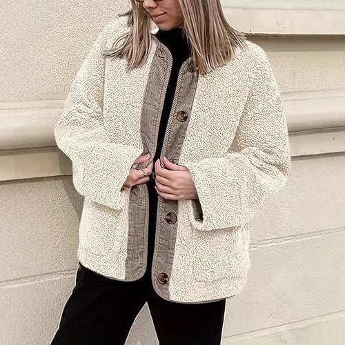 Damen Kuschelige Teddyjacke mit Knopfverschluss und weiter Schnitt R&B