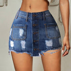 Damen Jeansrock mit Knopfleiste und lässigem Destroyed-Effekt R&B