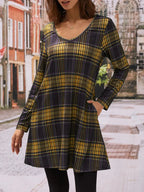 Damen Karo Freizeitkleid mit praktischen Seitentaschen R&B