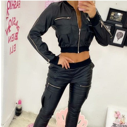 Damen modisches Bomberjacken-Set mit praktischen Taschen und Reißverschluss R&B