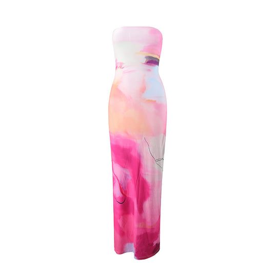 Damen figurbetontes Sommerkleid im Aquarell-Design R&B