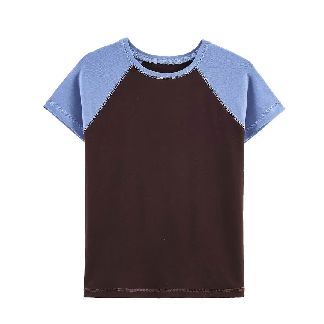Damen Sportliches T-Shirt mit Kontrastärmeln und lässigem Schnitt R&B